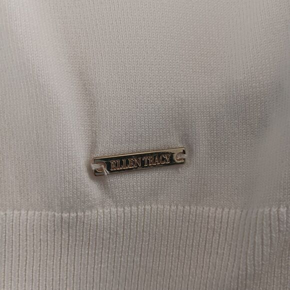 Ellen Tracy White Cardigan Sweater M 3/4 Length Sleeves Viscose Nylon Knit - Picture 12 of 12